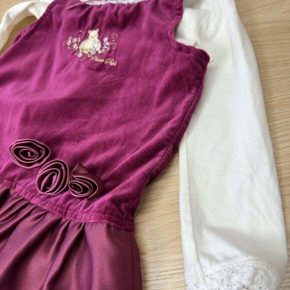 Vintage Pooh Velvet Dress Girls 24M Burgundy Ribbon Embroidery MVMCP Holiday 90s - Picture 10 of 11